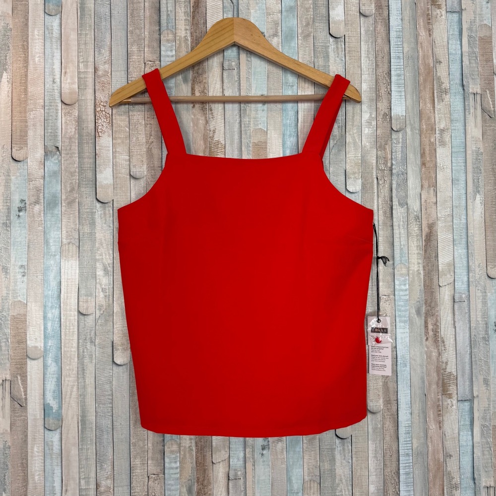 New Brass Clothing Red Square Neck Getaway Tank Top Blouse Career Work Travel L